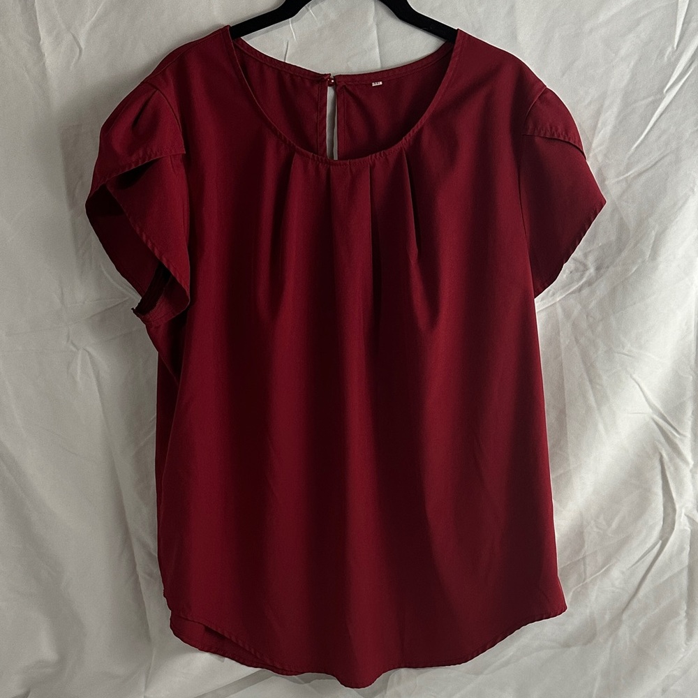 Elegant Deep Red Women's Cap-Sleeve Top